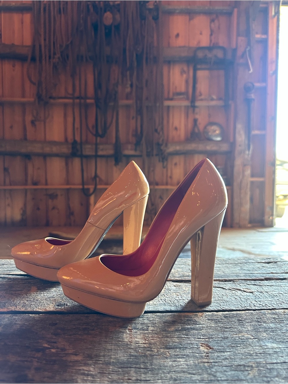 Charles Jourdan Nude Patent Platform Pumps